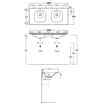 Раковина подвесная Simas Wave WA120 bi*2 120 см белый