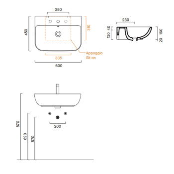 Раковина Catalano Italy 60х45,с 1 отв, белый глянцевый 720601001