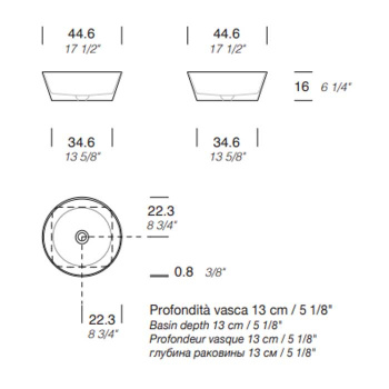 Раковина чаша Milldue AZUMA 45 из CRISTALPLANT ,44,6х16, без отв для смесителя, белый матовый 5082*0 Bianco Opaco