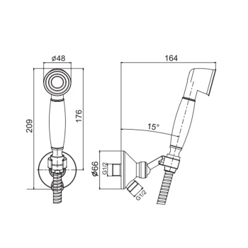 Душевой комплект с ручным душем Fima Carlo Frattini Wellness держателем с выпуском и металлическим шлангом 1500, хром F2287/6CR