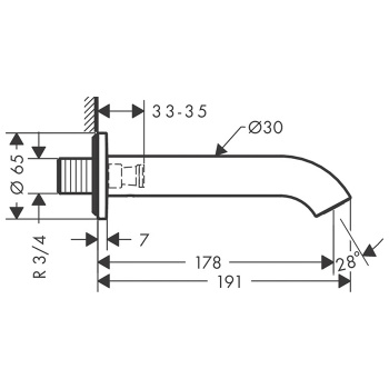 Axor Uno Излив на ванну 17.8см., настенный, цвет: черный матовый 38411670