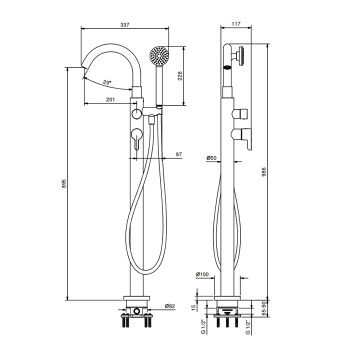 Смеситель напольный для ванны с ручной лейкой Fantini Icona Classic Matt Gun Metal PVD 53 P5 R080B