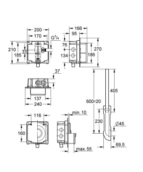Смывное устройство под давлением для унитаза GROHE Rondo без ИК-панели смыва, для магнитного клапана