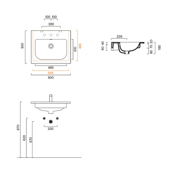 Раковина Catalano Italy 60х50, без отв, белый глянцевый 720610001