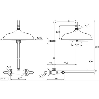 Душевой комплект Stella Italica Leve 3283/301/314A-300: смеситель, штанга+верхний душ 300 хром IL 02413 CR00