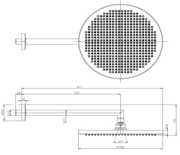 BOSSINI APICE Верхний душ &Oslash;280 мм., с настенным держателем 330 мм., цвет браашированный никел