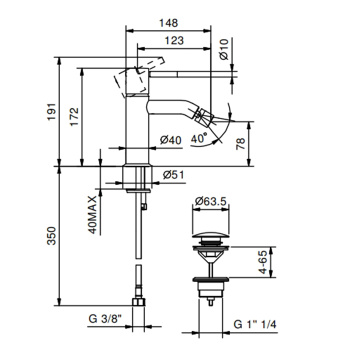 Смеситель для биде Fantini Nostromo 1 отв., с донным клапаном, черный матовый 50 13 E808F