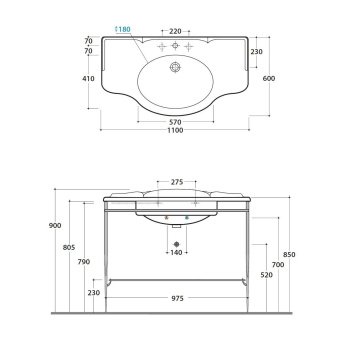 Консоль с раковиной напольная Globo Paestum 110x60x90см, на 1 отв, состаренный металл PA036 met.ant