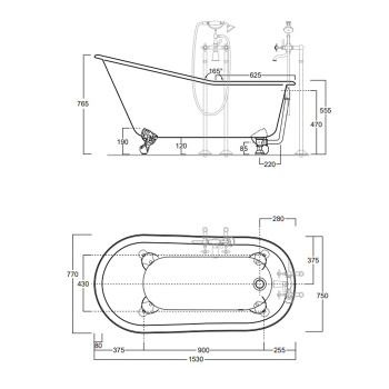 Чугунная ванна Simas Arcade 153x77 30100bi