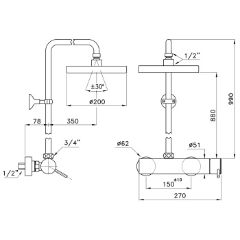 Душевой комплект Stella Lucilla 3283/301-200: смеситель, штанга+верхний душ 200 хром LL 02414 CR00