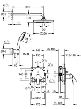 Комплект смесителей для ванны Grohe Eurosmart 25288000 хром