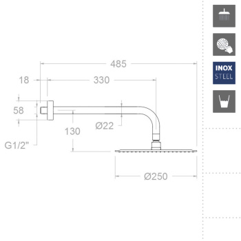 Верхний душ Ramonsoler настенный круглый нержавеющая сталь никель BHRM250NC