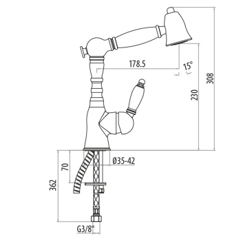 Смеситель для мойки с выдвижным &amp;quot;ручным душем&amp;quot; Gattoni Retro, золото 6013465DOoro