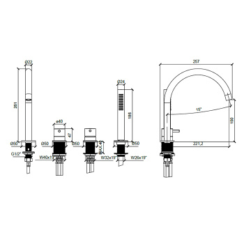 Смеситель на борт ванны Almar на 4 отверстия с ручной лейкой, хром E214006.CR