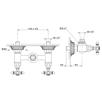 Смеситель для душа без гибкого шланга и лейки Nicolazzi Impero на 2 отверстия, хром 1225CR36