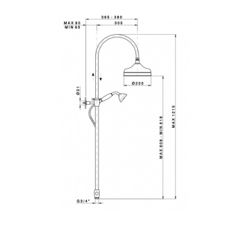 Душевая стойка с верхним душем Nicolazzi Doccia 20см, переключателем и ручным душем, gold 5712WSGO20