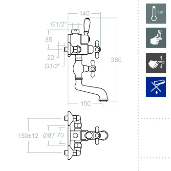 Смеситель термостатический Ramonsoler Gaudi с изливом для душевой системы 3048