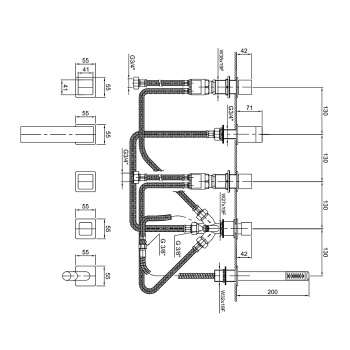 Смеситель на борт ванны Fantini Mint на 5 отверстий, с ручн душем, черный матовый 34 13 F165