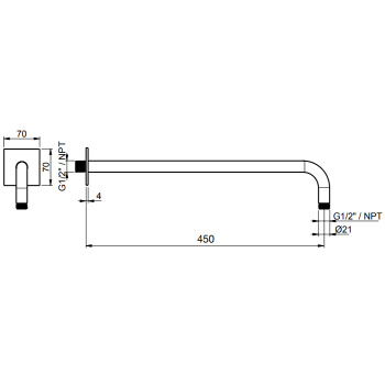 Держатель верхнего душа настенный Almar 45 с квадратным отражателем, gun metal 316 brushed pvd E021104.GM316