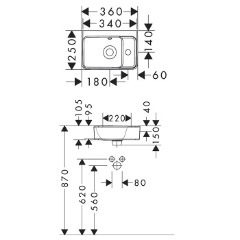 HG Xanuia Q Раковина гостевая 360x250 с отверстием под смеситель и переливом, белый