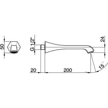 Излив Cisal Cherie настенный, 200 мм для ванны, золото CE00024024 Акция