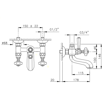Смеситель для ванны Nicolazzi Teide под душевую стойку 1900BZ45