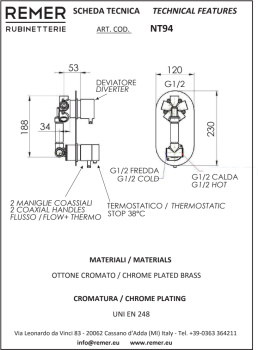 Смеситель для душа Remer Elegance  хром NT94