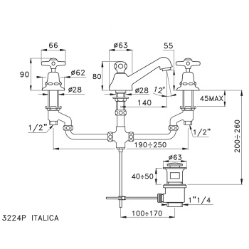 Смеситель для раковины Stella Italica 3224p IT00013CR00 хром