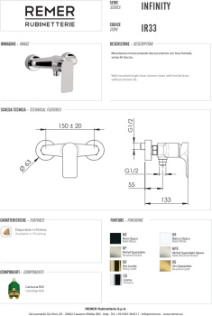 Смеситель для душа Remer Infinity  хром IR33