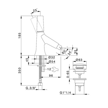 Смеситель для биде Cisal Vita однорычажный, 1 отверстие с донным клапаном, черный матовый VI00055440