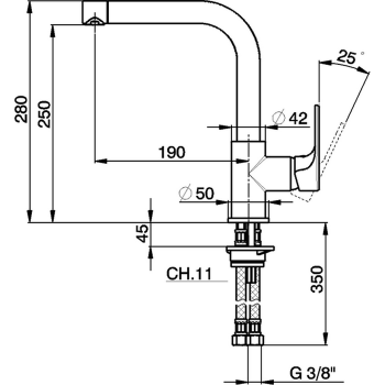 Смесители для кухни Cisal Kitchen однорычажный, на 1 отверстие для кухни,с поворотным изливом 190 мм, хром A300353521