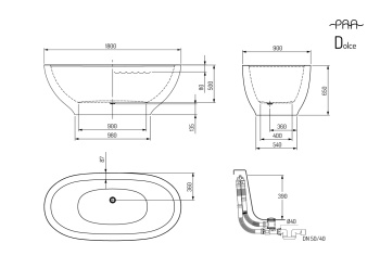 Ванна из искусственного камня PAA 180x90 VADOS/00