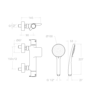 Смеситель термостатический Ramonsoler Blautherm для ванны (каскад) с душевым комплектом 943901T3