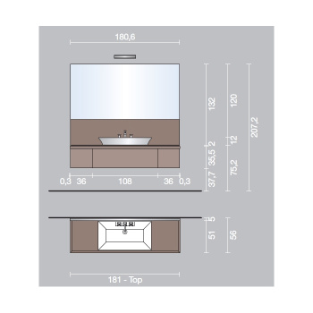 Зеркало Vitage Milldue Edition Four Seasons BELFAST 1800х1260х50, рама сталь, нижний сегмент стекло, agata 1163.1