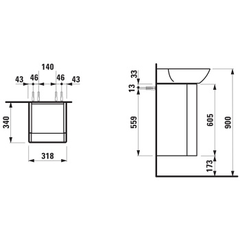 Laufen INO Тумба под раковину 810302, 320х340х605мм, с 1 дверцей, с сифоном, с 4 полками, DX, цвет: темный орех
