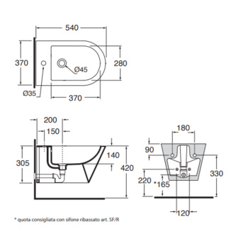 Биде подвесное Azzurra Forma 54х37х34, с 1 отв под смеситель, белый FMBKS000000MBI*1