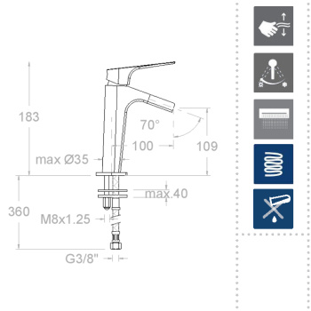 Смеситель для раковины Ramonsoler Urban Chic с каскадным открытым изливом 213101