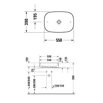 Duravit Zencha Раковина накладная 55х39х14 см, без отв под смеситель, цвет черный матовый