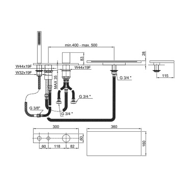 Смеситель на борт ванны Fantini Milano на 4 отв, с ручн.душем, излив 115, хром 31 02 3065
