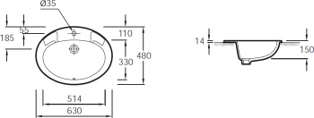 Раковина Jacob Delafon Ovale 63 E1273-00