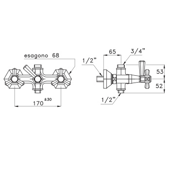 Смеситель для душа Stella Eccelsa 3284, золото 24К EC 02500 AU00