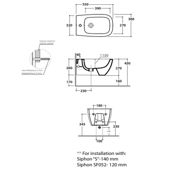 Биде подвесное Globo Genesis 55х36см., 1 отв., с креплением, белый матовый GNS09.BO*1