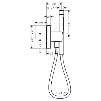 Axor Starck Душевой гаринитур, c ручным душем с 2 режимами, шланг 125см, настенный, цвет: чер