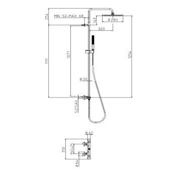Bossini Apice Стойка для душа с термостатическим смесителем, верхним душем Ø28см., ручным душ