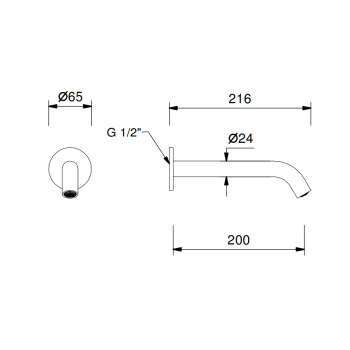 Излив смесителя со стены для раковины Fantini Nostromo излив 20 см, Матовая натуральная сталь 50 93 8430