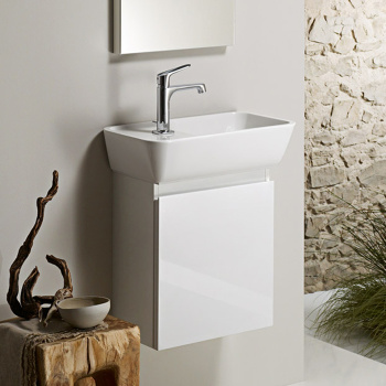 BurgBad Bel База с умывальником 51х27.5х57см  1 дверка правая R,ручка выемка, подвесная, цвет: белый глянцевый F0590 с зеркалом со светодиодной подсветкой SEEK051RF0590C0001*1