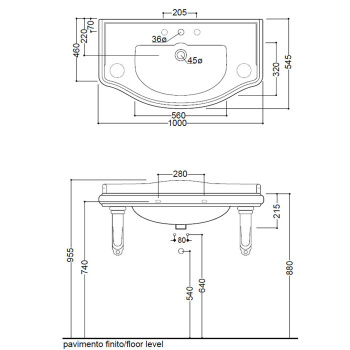 Раковина Kerasan Retro 100x54,5, с 3 отв, черный блестящий 105004 nero*3