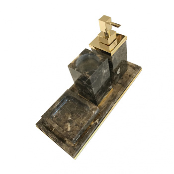 3SC Palace Marmo Комплект: стакан, дозатор, мыльница, лоток, цвет: мрамор Emperador dark/золото 24к. Lucido PA99AEMGD