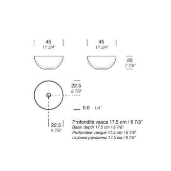 Раковина чаша Milldue BOWL 45 из CRISTALPLANT ,45х20, без отв для смесителя, белый матовый 8889*0 Bianco Opaco