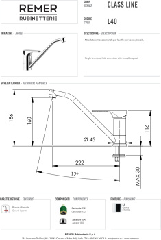 Смеситель для кухни Remer Class Line  хром L40